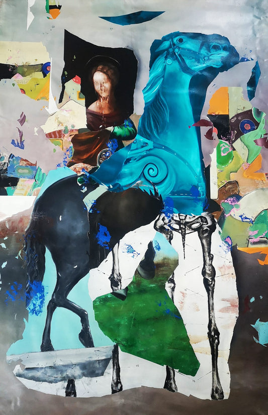 Virgin on a blue horse